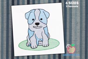 Cute Border Collie puppy Sketch Embroidery