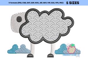 Cartoon sheep standing in field Applique Design