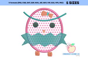 Cute owl with space for text Embroidery Applique