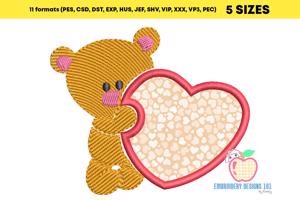 Cute Bear with Heart Embroidery Applique