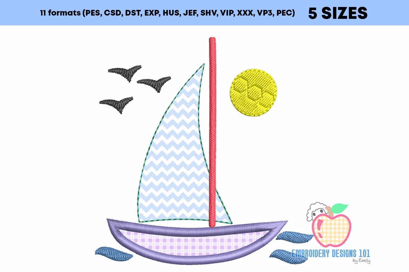 Sailboat in Sea Applique For Kids