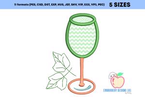 Wine Glass with Leaf Embroidery Applique