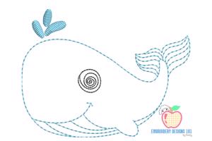 Blue Whale in the Sea Sketch Embroidery