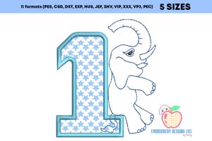 1st Birthday Elephant Siting on Number Applique Design