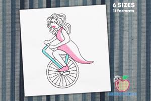 A Girl Riding The Bicycle Made As Cartoon Quick Stitch