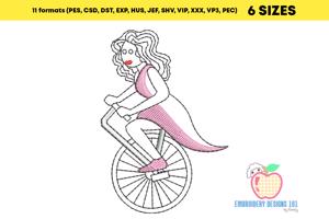 A Girl Riding The Bicycle Made As Cartoon Quick Stitch