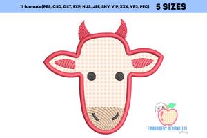 Cow Head Embroidery Applique