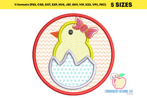 Chick in Circle Embroidery Applique