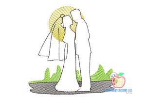 Bride and groom in Love Sketch Embroidery