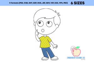 A Boy In A Confusion Sketch Embroidery