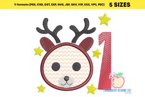 First Christmas with Reindeer Face Embroidery Design