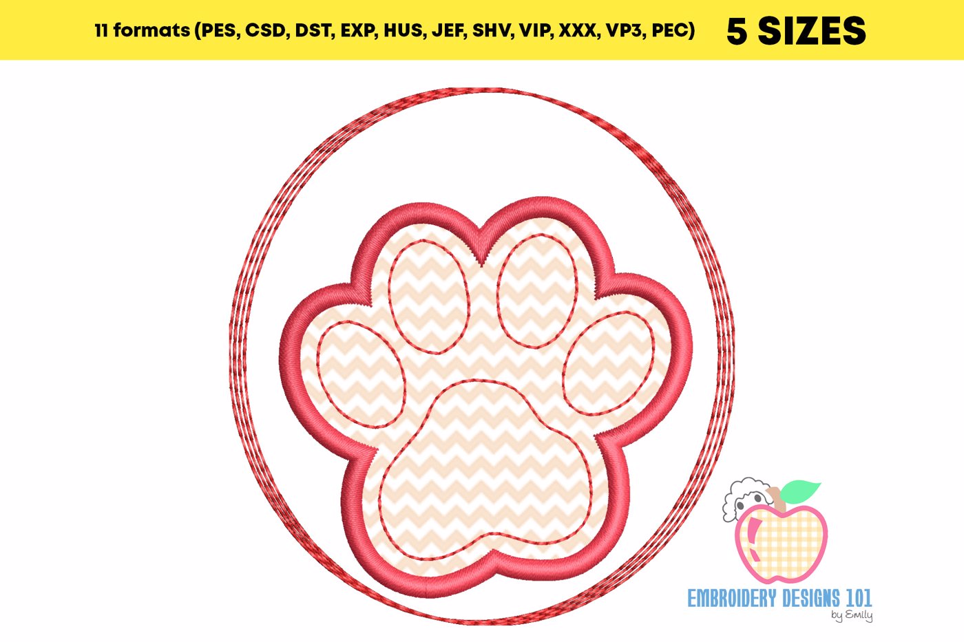 Dog Paw Print Embroidery Design