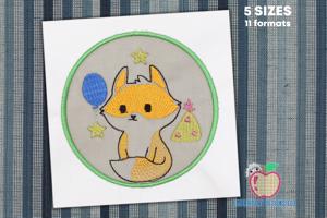 Birthday Fox in Circle Applique Design