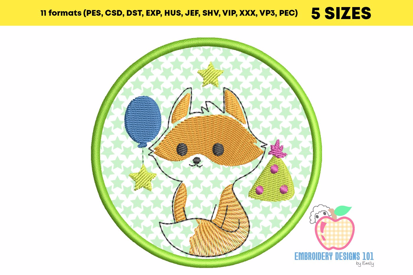 Birthday Fox in Circle Applique Design