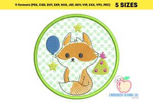 Birthday Fox in Circle Applique Design