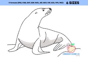 Beautiful Sea lions Sketch Embroidery