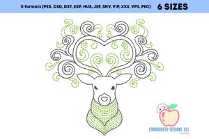 A Head Of The Deer With The Design Sketch Embroidery
