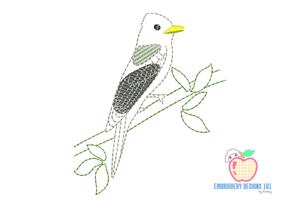 Pewee on Branch Sketch Embroidery