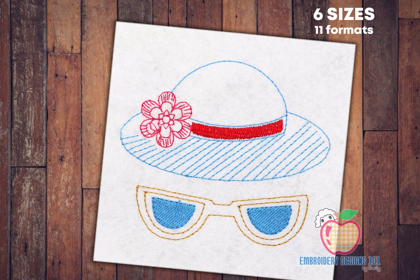 Summer Hat with Glasses Sketch Embroidery