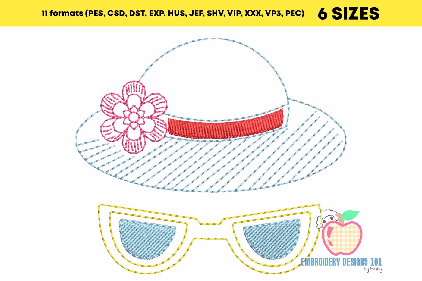 Summer Hat with Glasses Sketch Embroidery