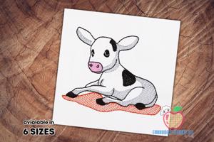 Cute Calf laying on ground Sketch Embroidery