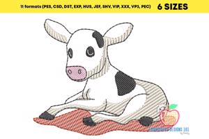 Cute Calf laying on ground Sketch Embroidery