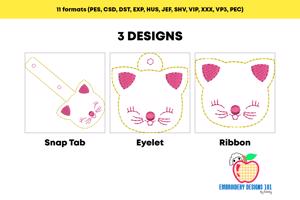 Smiley Kitty Cat  ITH Snaptab Keyfob Design