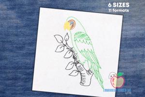 Parrot on tree Branch Sketch Embroidery