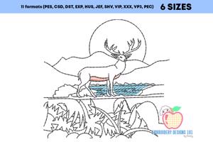Barasingha Deer in the forest Sketch Embroidery