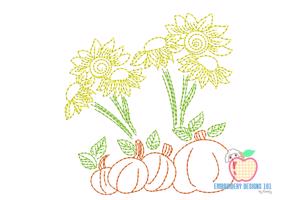 Sunflowers with Pumpkins Line Art