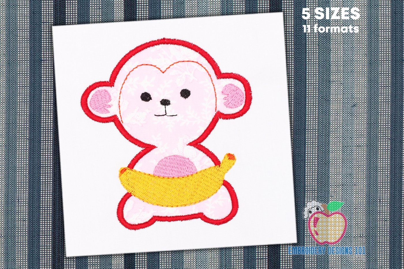 Monkey with Banana Embroidery Applique