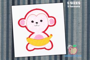 Monkey with Banana Embroidery Applique