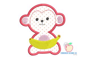 Monkey with Banana Embroidery Applique