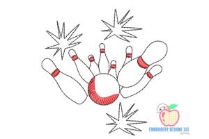 Bowling Pins and Ball Sketch Embroidery