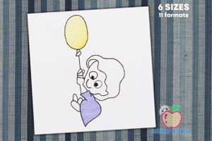 The Little Girl Floating With A Balloon Sketch Embroidery