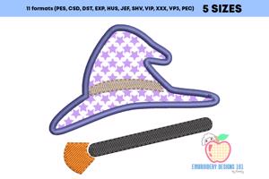 Witch hat with Broom Applique