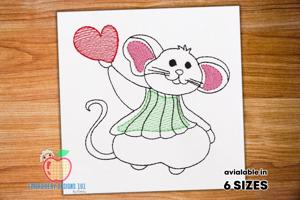 Cute Mouse with Heart Sketch Embroidery