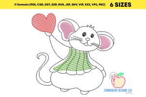 Cute Mouse with Heart Sketch Embroidery