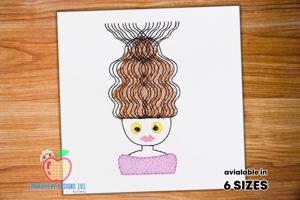 Girl Showing Her Hairs Sketch Embroidery