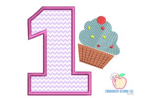 1st Birthday with Cup Cake Applique Design