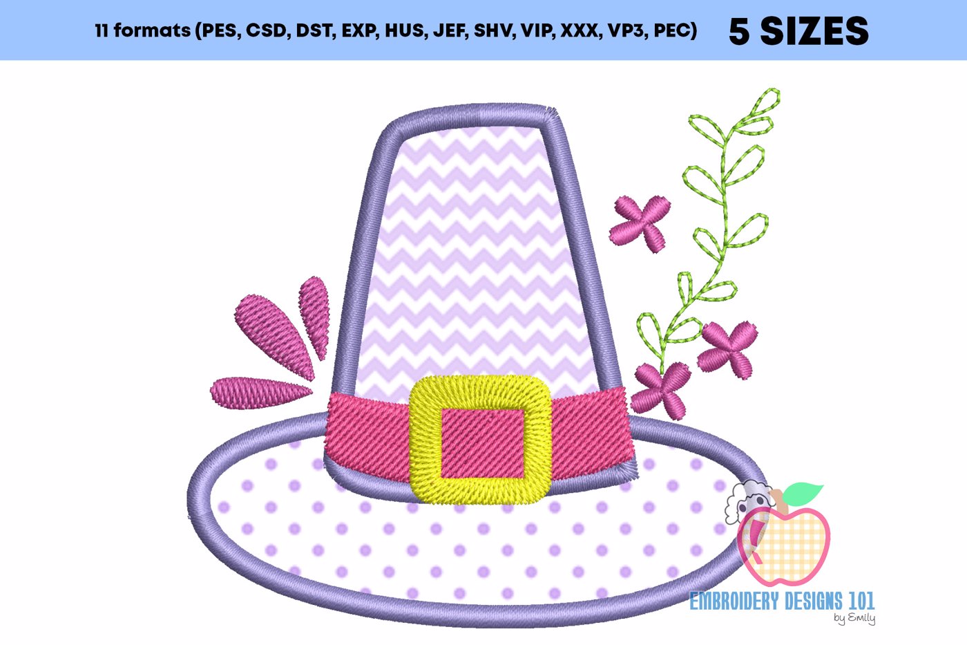 Vintage Pilgrim Hat Applique Design