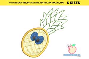 Pineapple with green leaf on the top having big blue eyes applique