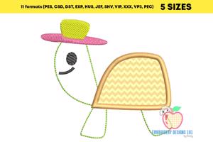 Turtle Wearing Hat Embroidery Applique Design