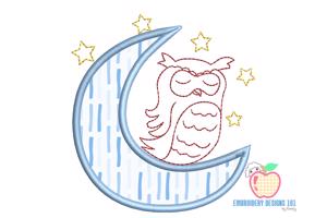 Owl Siting on Moon Embroidery Applique