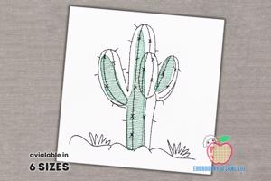 Cactus Plant in Desert Sketch Embroidery