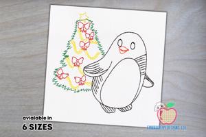 Penguins with christmas tree Line Art