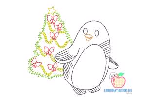 Penguins with christmas tree Line Art