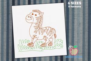 Baby zebra walks on grass Bean Stitch