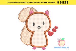 Applique Design of Cute Squirrel With Hearts 