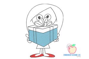 A Cartoon Girl Holding A Gift Sketch Embroidery